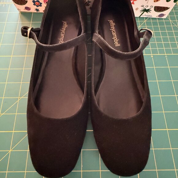 Jeffrey Campbell Black Suede Low Heel Mary Janes, Size 9 - Picture 2 of 5
